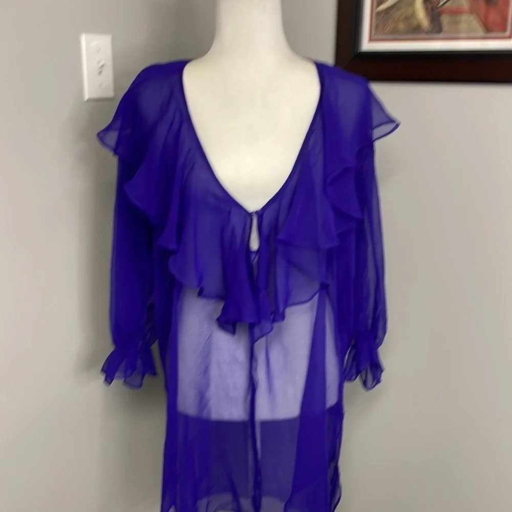 Victoria's Secret Sheer Sexy Lingerie Cover up long sleeve Ruffle Vintage 90s - Picture 2 of 5